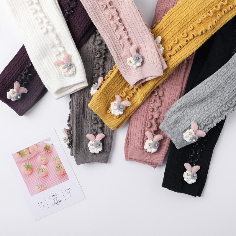 Cute Rabbit Colorful Skinny Trouser Baby Girls Comfortable Knitting Leggings Pants for Kids