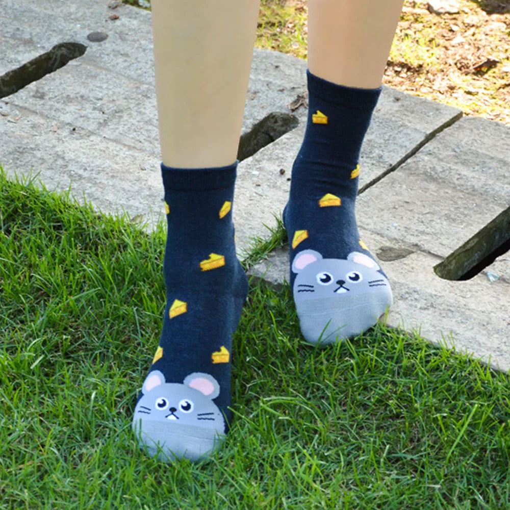 Women Socks New Funny Cute Cartoon Animal Cat Dog Parrot Novelty