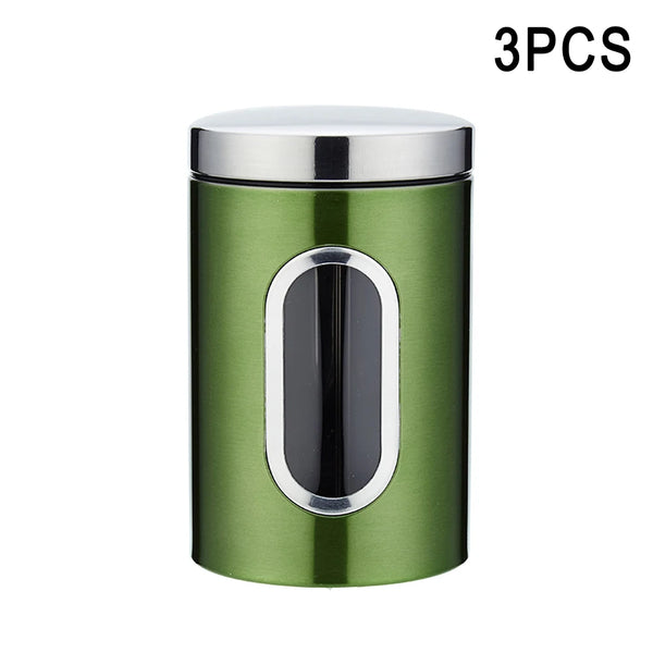 Kitchen Storage Jar with Lid, Kitchen Storage Tools, Tea, Coffee, Sugar, Canisters, Pots, Container Tins, 1 Pc, 3 Pcs