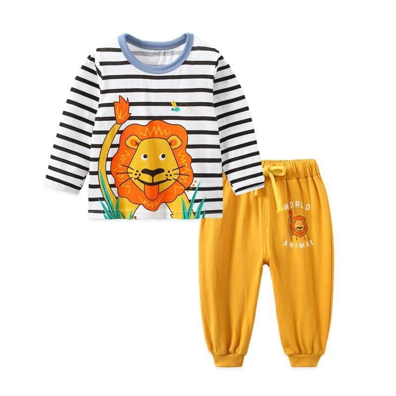 Baby Boy Clothes Cotton Clothing Sets Cartoon Long-sleeved T-shirt Pants Infant Clothes 2pcs Ste For Boys and Girls Kids