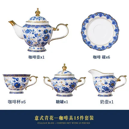 English Bone China Coffee Cup Set European tea set ceramic afternoon flower tea cup plate Italian black tea home American