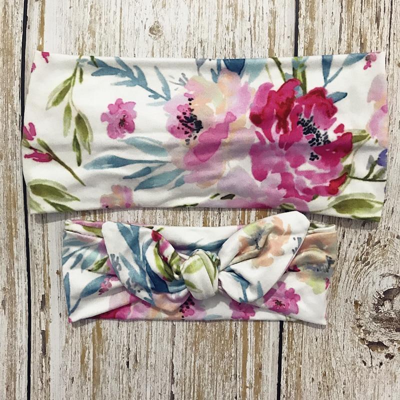 Luxury Mdoern Set 2PCS Baby and Mom Headbands Set Flower Bowknot Newborn Turban Cross-tied Mommy Headband Bow