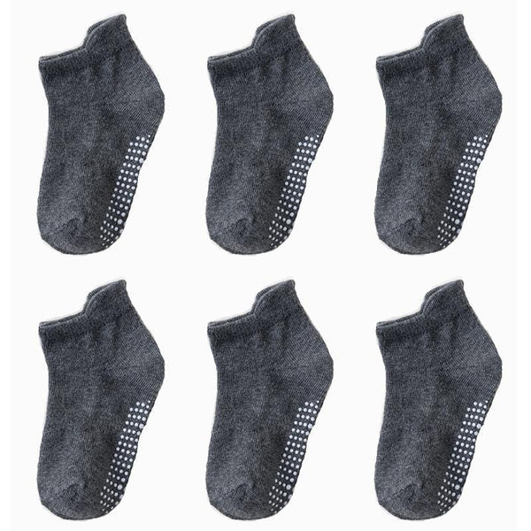 6 Pairs Cotton Children's Anti-slip Low Cut Floor Socks With Rubber Grips For Boys And Girls