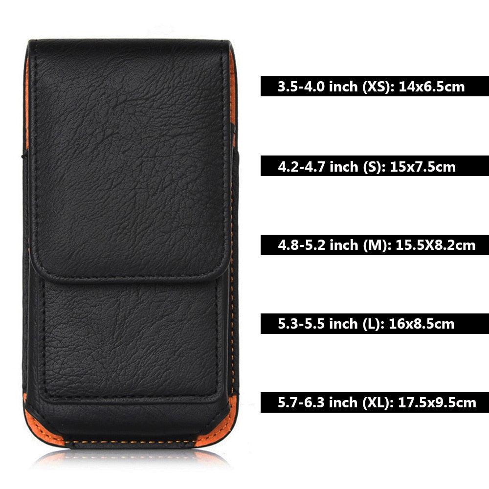 Universal Leather Case for iPhone Mens PU Leather Vertical Case with Belt Clip for iPhone Waist Pack Belt Clip Bag for 3.5-6.3