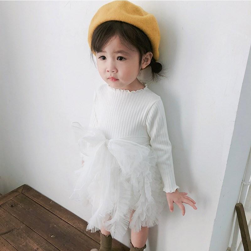 Modern Winter Flower Long Sleeve Smash Cake Baby Girls Dress For 1-5 Year Little Princess