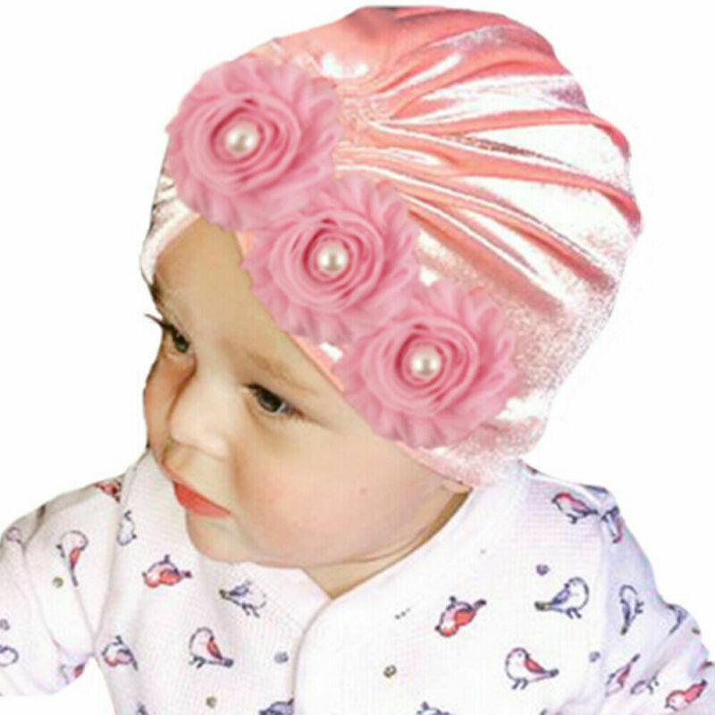 Handmade Baby Accessories Newborn Kids Baby Boy Girl Indian Turban Twist Knot Beanie Hat Pearl Flower Style