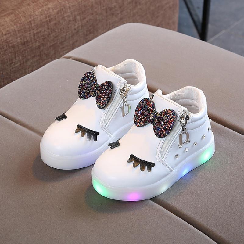 New Fashion Children Glowing Shoes Princess Bow Girls Led Shoes Spring Autumn Cute Baby Sneakers Shoes