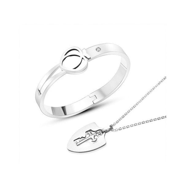 Fashion Concentric Lock Key Titanium Steel Stainless Steel Luxury Jewelry Bracelet and Necklace Couple Sets For Women