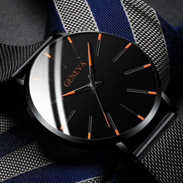 Minimalist Men's Fashion Ultra Thin Watch Simple Men Business Stainless Steel Mesh Belt Quartz Watch Relogio Masculino