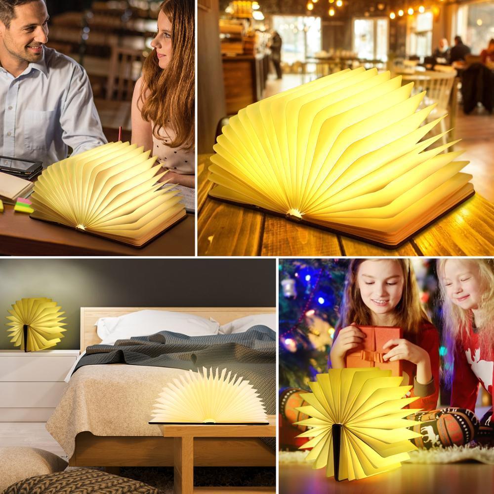 STEVVEX Led Book Lamp Light USB Rechargeable Foldable Wooden Night Light Valentine Birthday Christmas Gift for Family Friend Rechargeable Unique Gift