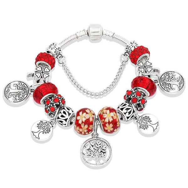 Elegant Modern Amazing Fashion New Luxury Silver Tree of Life Fashion Bracelet Green Leaf Crystal Charm Bracelet