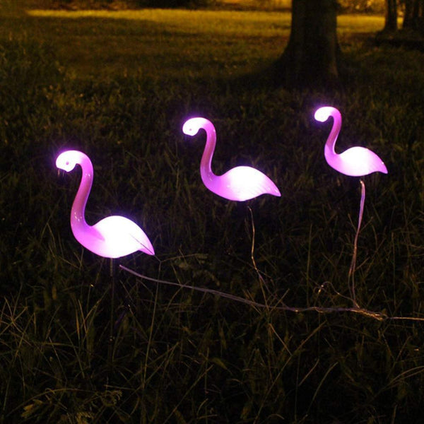 Flamingo LED Solar Modern Lamp For Garden And Yard With Base Station 3 Piece Set Decorative Lighting For Pathway Driveway Landscape