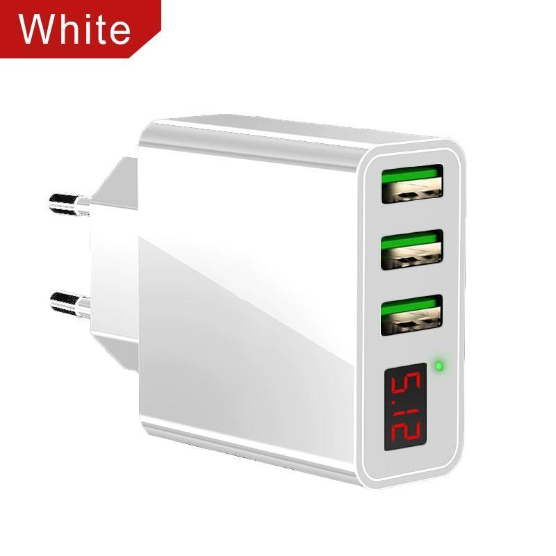 3 Port USB Phone Charger LED Display EU Plug Total Max 3A Smart Fast Charger Mobile Wall Charger For Smartphones
