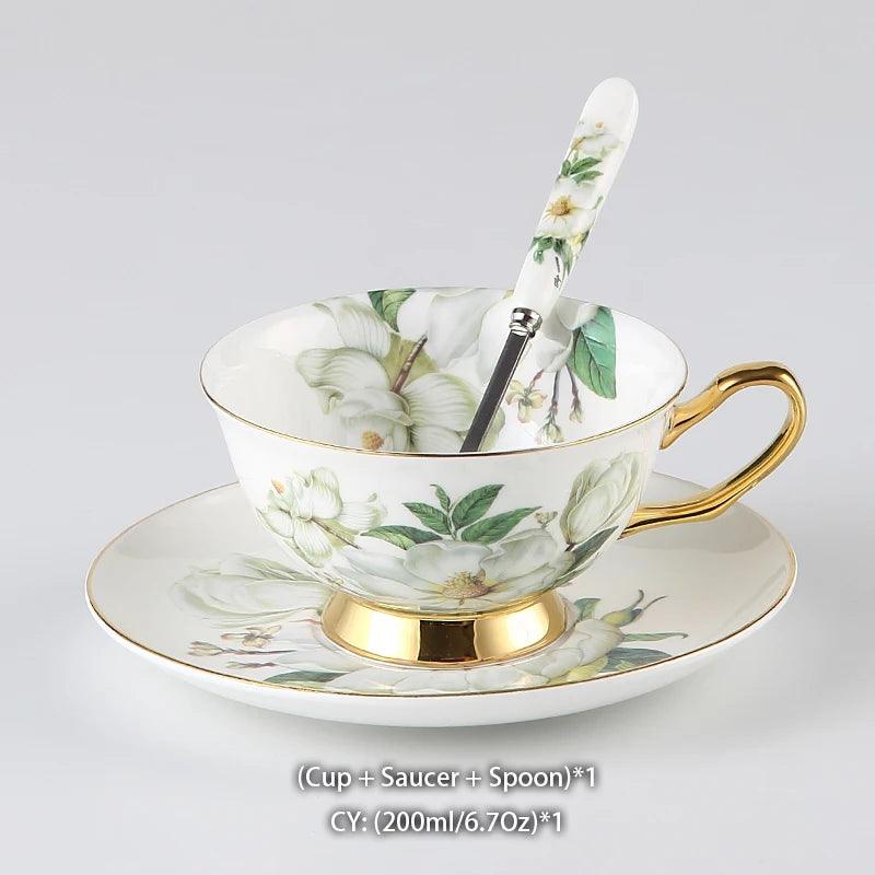 Camellia Bone China Coffee Set British Porcelain Tea Set Ceramic Pot Creamer Sugar Bowl Teatime Teapot Coffee Cup Mug Coffeeware