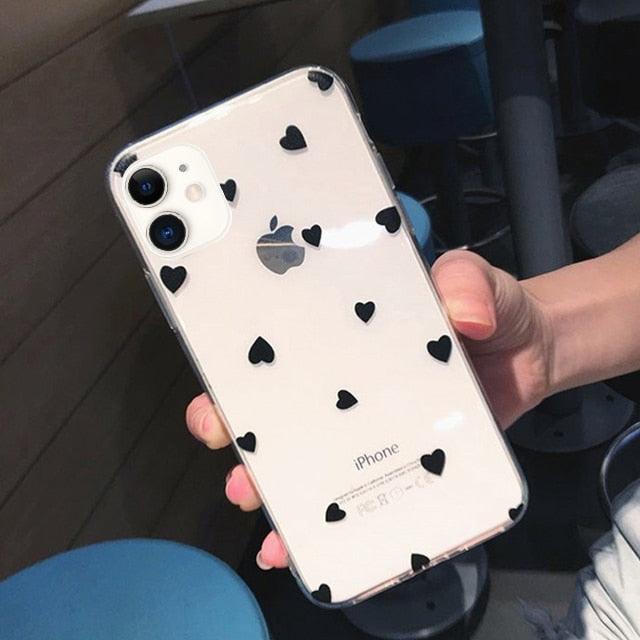 Transparent  Phone Case For iPhone 13 12 11 14 Pro Little Dots Love Heart Clear Back Cover Vintage Women Girls Soft Anti-Scratch Protective Cases for iPhone
