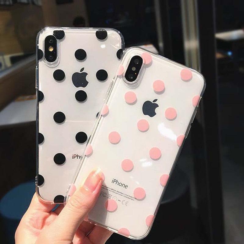 Transparent  Phone Case For iPhone 13 12 11 14 Pro Little Dots Love Heart Clear Back Cover Vintage Women Girls Soft Anti-Scratch Protective Cases for iPhone