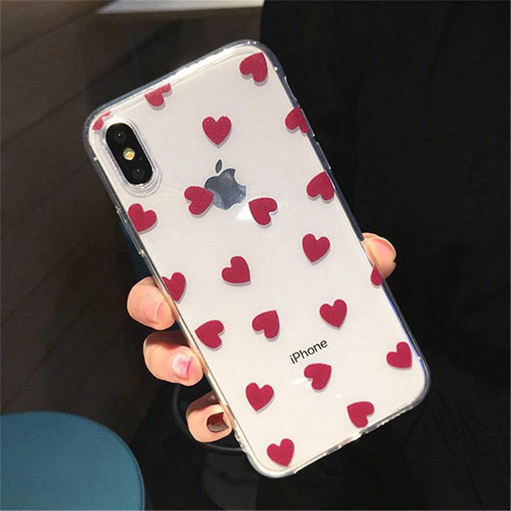 Transparent  Phone Case For iPhone 13 12 11 14 Pro Little Dots Love Heart Clear Back Cover Vintage Women Girls Soft Anti-Scratch Protective Cases for iPhone