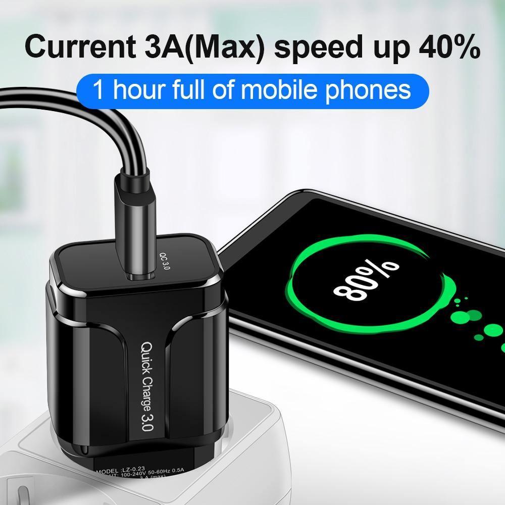 Black 3A Quick Charge 3.0 USB Charger EU Wall Mobile Phone Charger Adapter QC3.0 Fast Charging