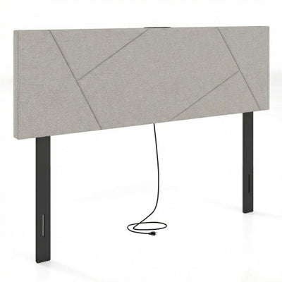 Headboard for Full Size Bed and Queen Geometric Upholstered Head Board-Gray