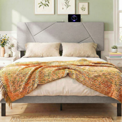 Headboard for Full Size Bed and Queen Geometric Upholstered Head Board-Gray