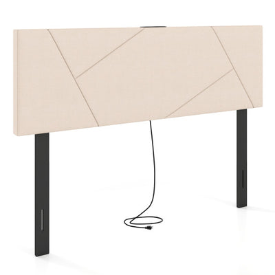 Headboard for Full Size Bed and Queen Geometric Upholstered Head Board-Beige
