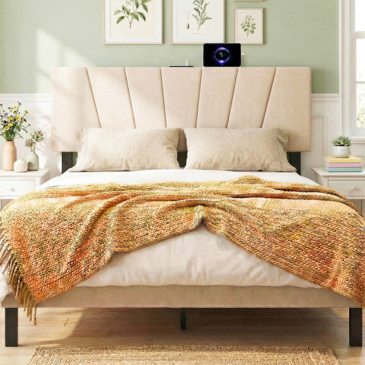 Headboard for Queen and Full Size Bed Geometric Upholstered Head Board-Beige