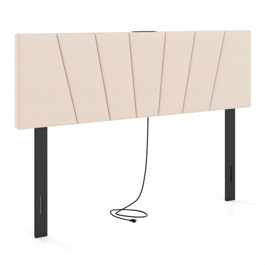 Headboard for Queen and Full Size Bed Geometric Upholstered Head Board-Beige