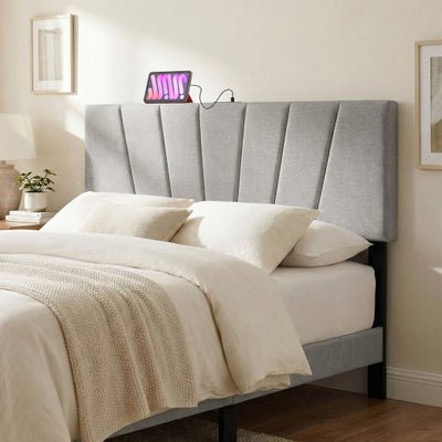 Headboard for Queen and Full Size Bed Geometric Upholstered Head Board-Gray
