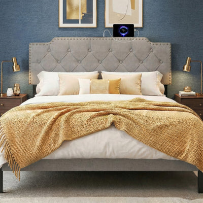 Headboard for Queen and Full Size Bed Rivet Tufted Upholstered Head Board-Gray