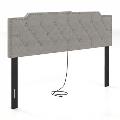 Headboard for Queen and Full Size Bed Rivet Tufted Upholstered Head Board-Gray