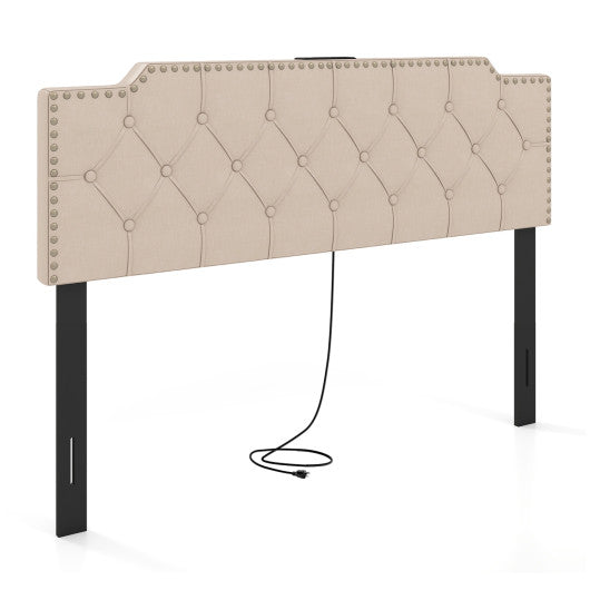 Headboard for Queen and Full Size Bed Rivet Tufted Upholstered Head Board-Beige
