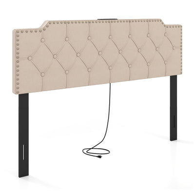 Headboard for Queen and Full Size Bed Rivet Tufted Upholstered Head Board-Beige