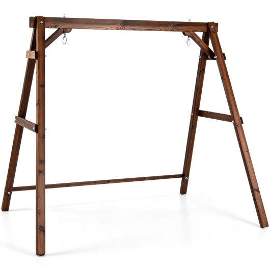 Heavy-Duty Carbonized Fir Wood Swing Frame with Reinforced Bars and 2 Hanging Rings-Brown