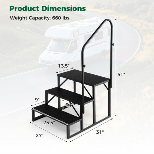 Heavy Duty Hot Tub Stair with Wide Anti-Slip Platforms for Porch and Mobile Home-Black