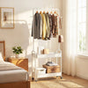 Heavy-Duty Laundry Cart with Hanging Rod and 2 Storage Baskets for Bedroom-White