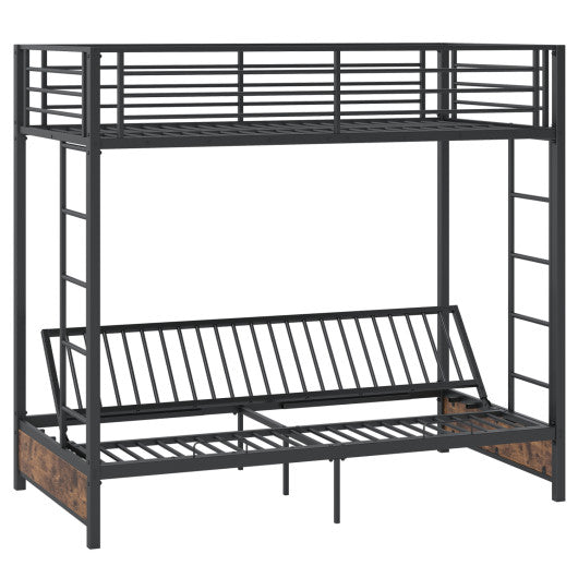 Heavy Duty Metal Bunk Bed Frame with Headboard and Footboard-Rustic Brown