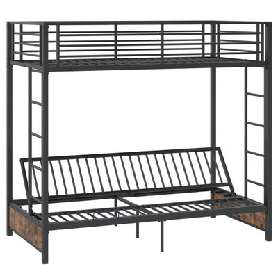 Heavy Duty Metal Bunk Bed Frame with Headboard and Footboard-Rustic Brown