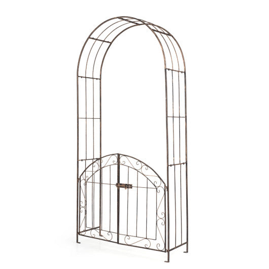 Heavy-Duty Metal Garden Arch with Gate and Safety Latch-Bronze