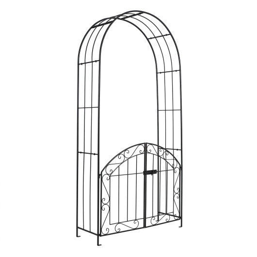 Heavy-Duty Metal Garden Arch with Gate and Safety Latch-Black