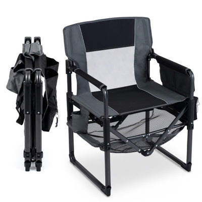 Heavy Duty Outdoor Camping Chair with Cup Holder and Side Pocket-Black