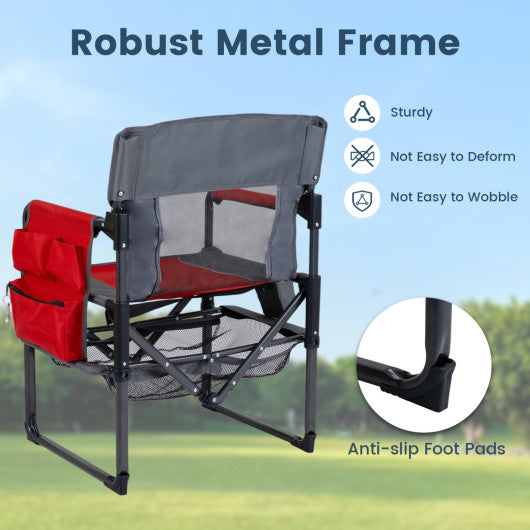 Heavy Duty Outdoor Camping Chair with Cup Holder and Bottle Opener-Red