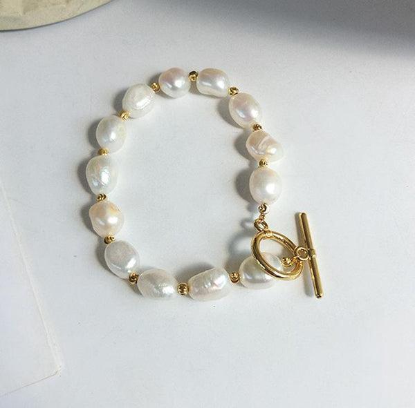New Handmade Imitation Pearls Gold Metal Link Chain Bracelets for Women Girl Summer Party Luxury Jewelry Gift