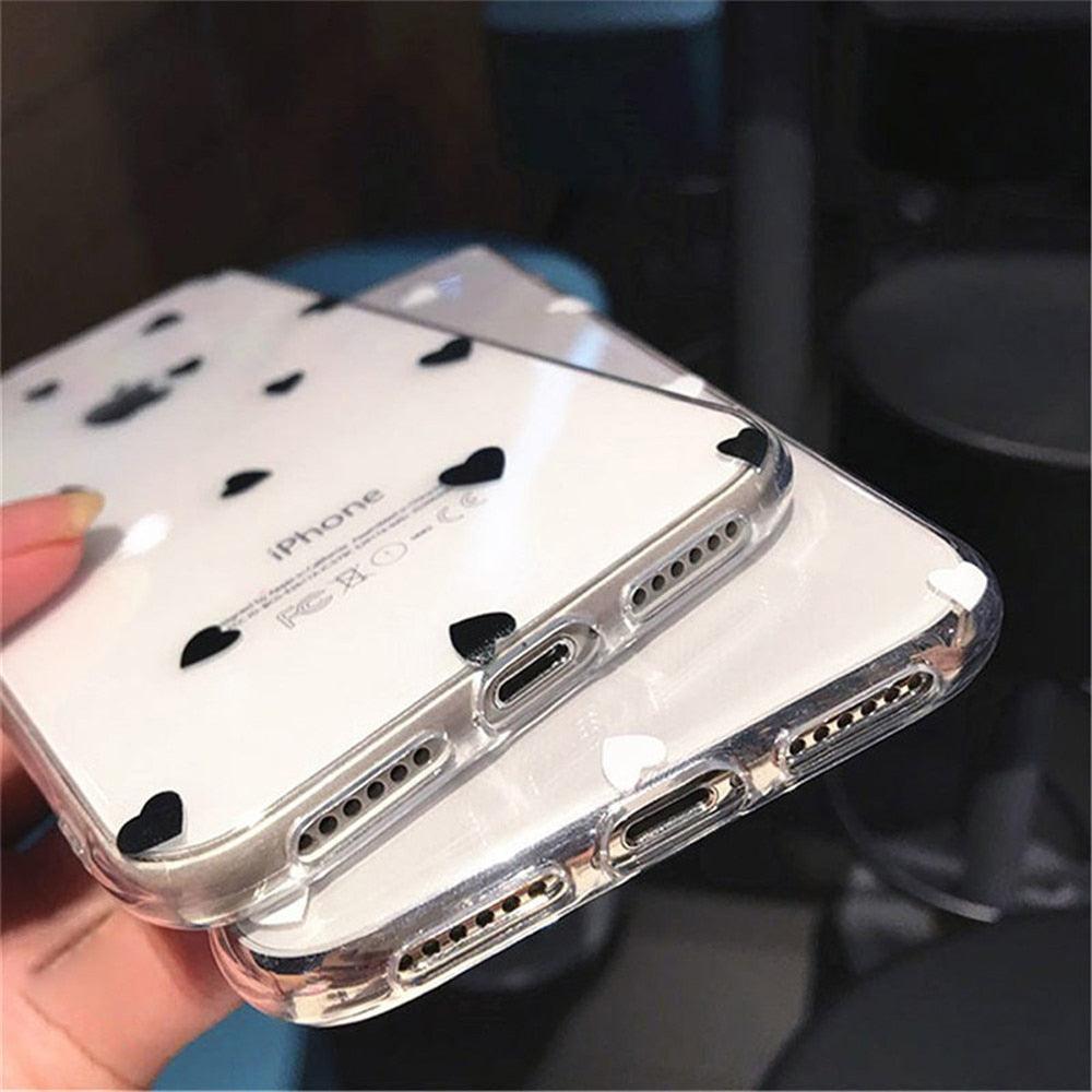 Transparent  Phone Case For iPhone 13 12 11 14 Pro Little Dots Love Heart Clear Back Cover Vintage Women Girls Soft Anti-Scratch Protective Cases for iPhone