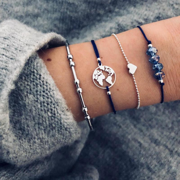 Boho Rose Map Bracelets & Bangles for Women Bohemian Round  Charm Bracelet Set Fashion Multilayer Accessories Luxury Jewelry