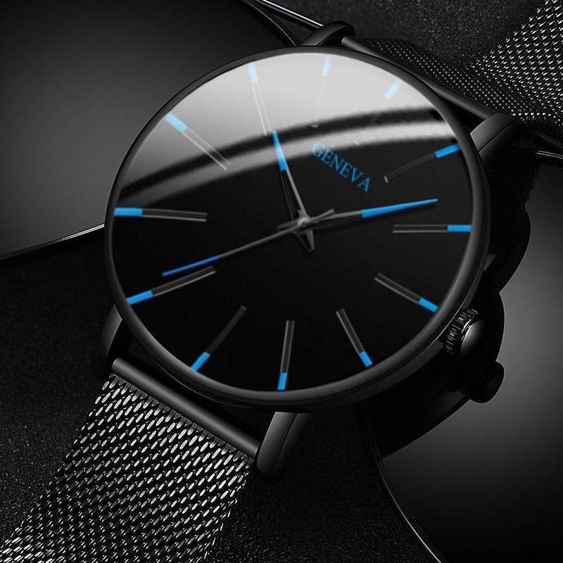 Minimalist Men's Fashion Ultra Thin Watch Simple Men Business Stainless Steel Mesh Belt Quartz Watch Relogio Masculino