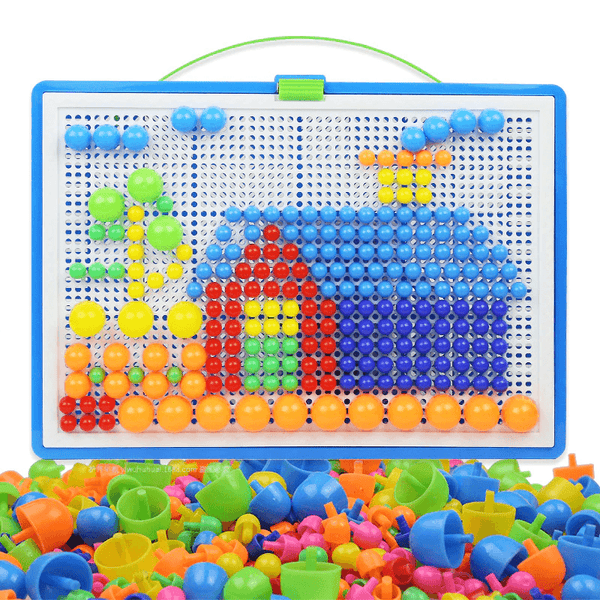 296 Pieces/Set Box-packed Grain Mushroom Nail Beads Intelligent 3D Puzzle Games Board for Children Kids Educational Toys