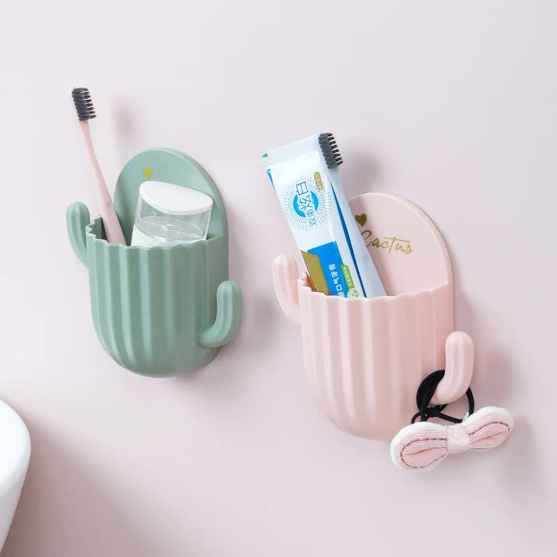 Self-adhesive Storage Rack for Kitchen, Bathroom Toothbrush Storage, Wall-mounted Holder, Bottom Hole Design, Home