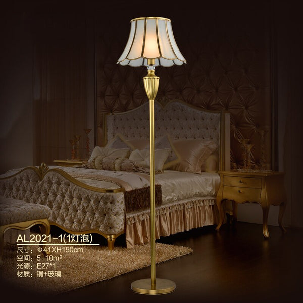 European Floor Lamp Living Room Sofa Bedroom Study Bedside Fixtures  American Vertical Glass Table Lamp Full Copper Desk Light