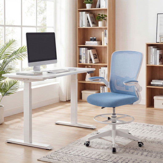 Height Adjustable Drafting Chair with Flip Up Arms for Home Office-Blue