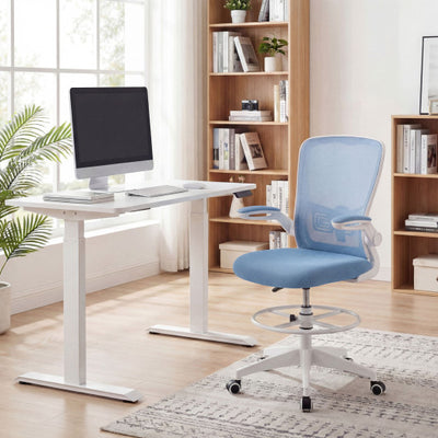 Height Adjustable Drafting Chair with Flip Up Arms for Home Office-Blue